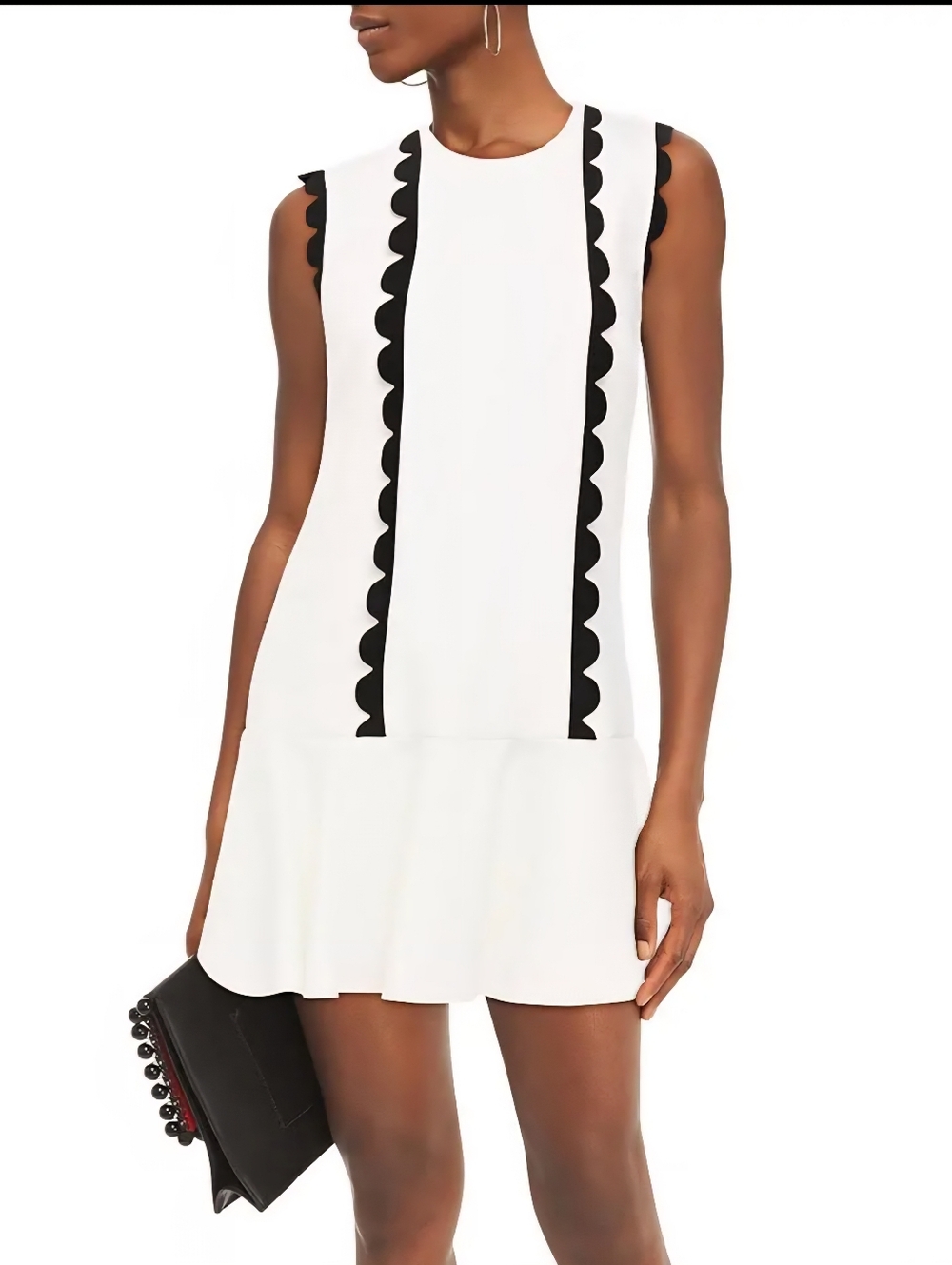 RED Valentino White Mini Dress with Black Scallop Trim